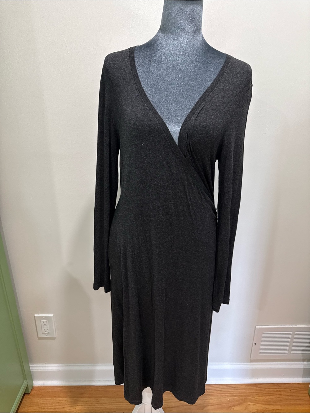 Esprit Charcoal Wrap-Style Long-Sleeve Dress - Picture 5 of 12